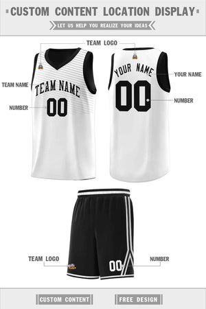 Custom White Black Chest Slash Patttern Sports Uniform Basketball Jersey