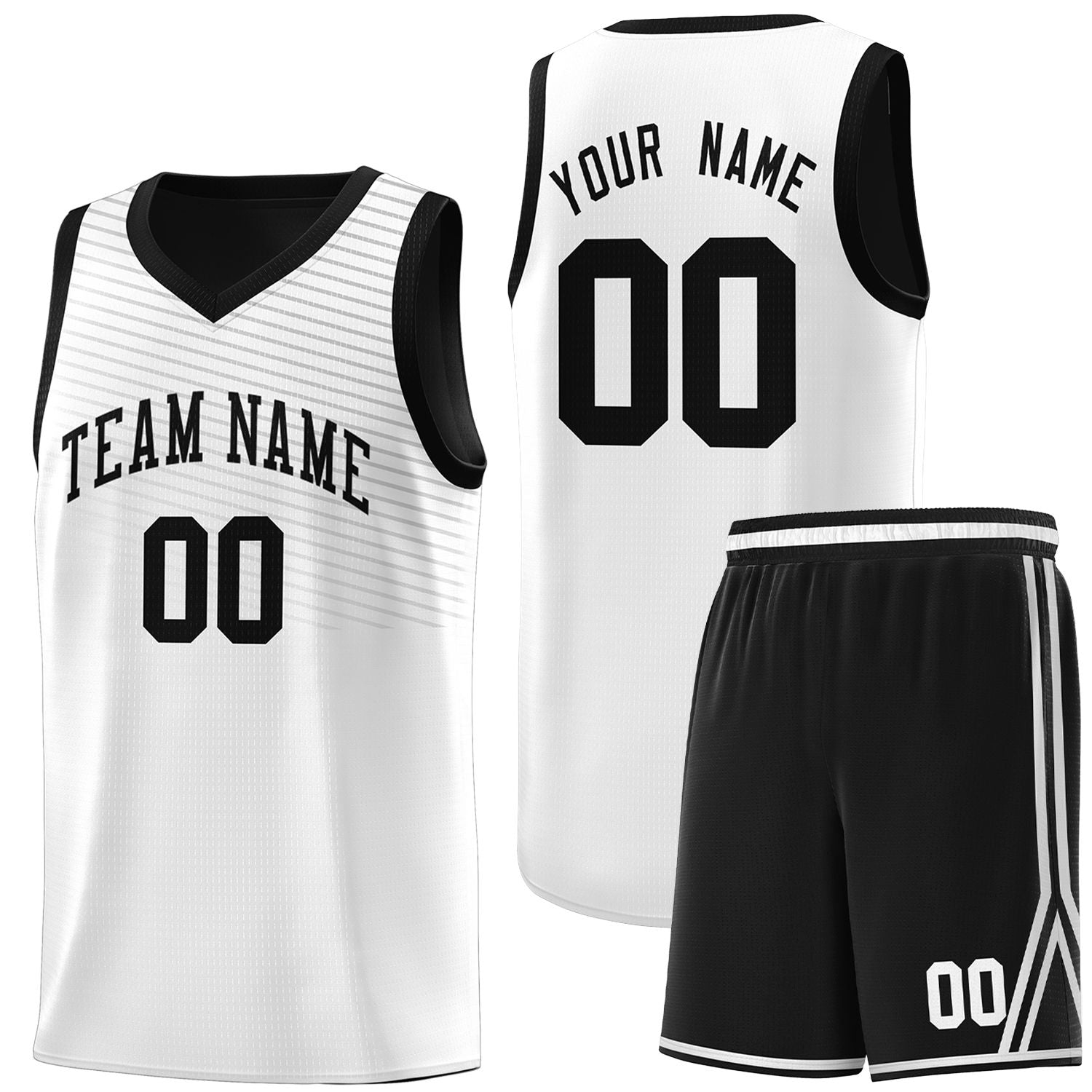 Custom White Black Chest Slash Patttern Sports Uniform Basketball Jersey