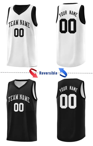 Custom Black White Chest Slash Patttern Double Side Sports Uniform Basketball Jersey
