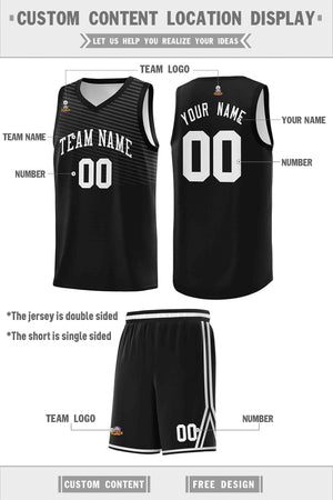 Custom Black White Chest Slash Patttern Double Side Sports Uniform Basketball Jersey