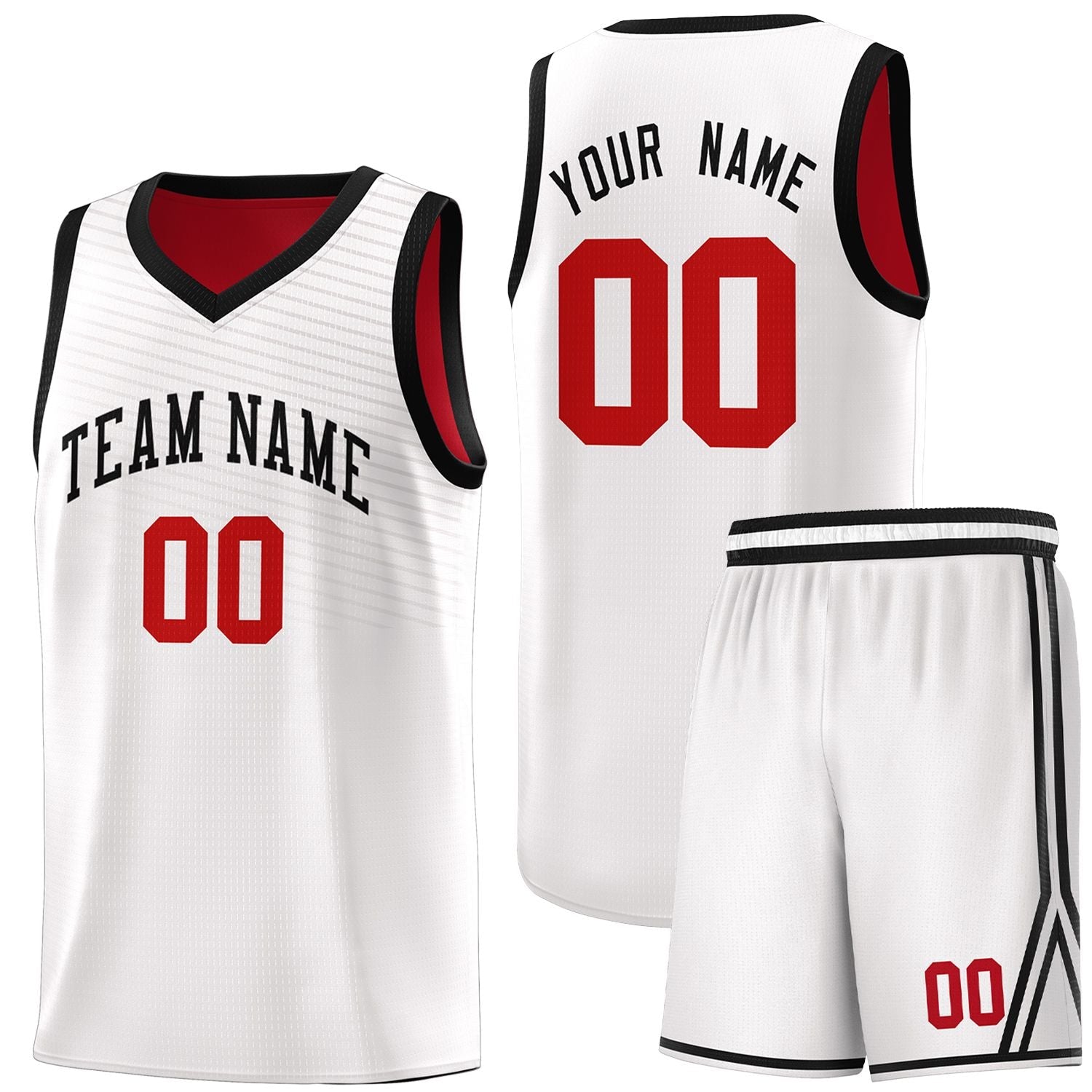 Custom White Red Chest Slash Patttern Sports Uniform Basketball Jersey