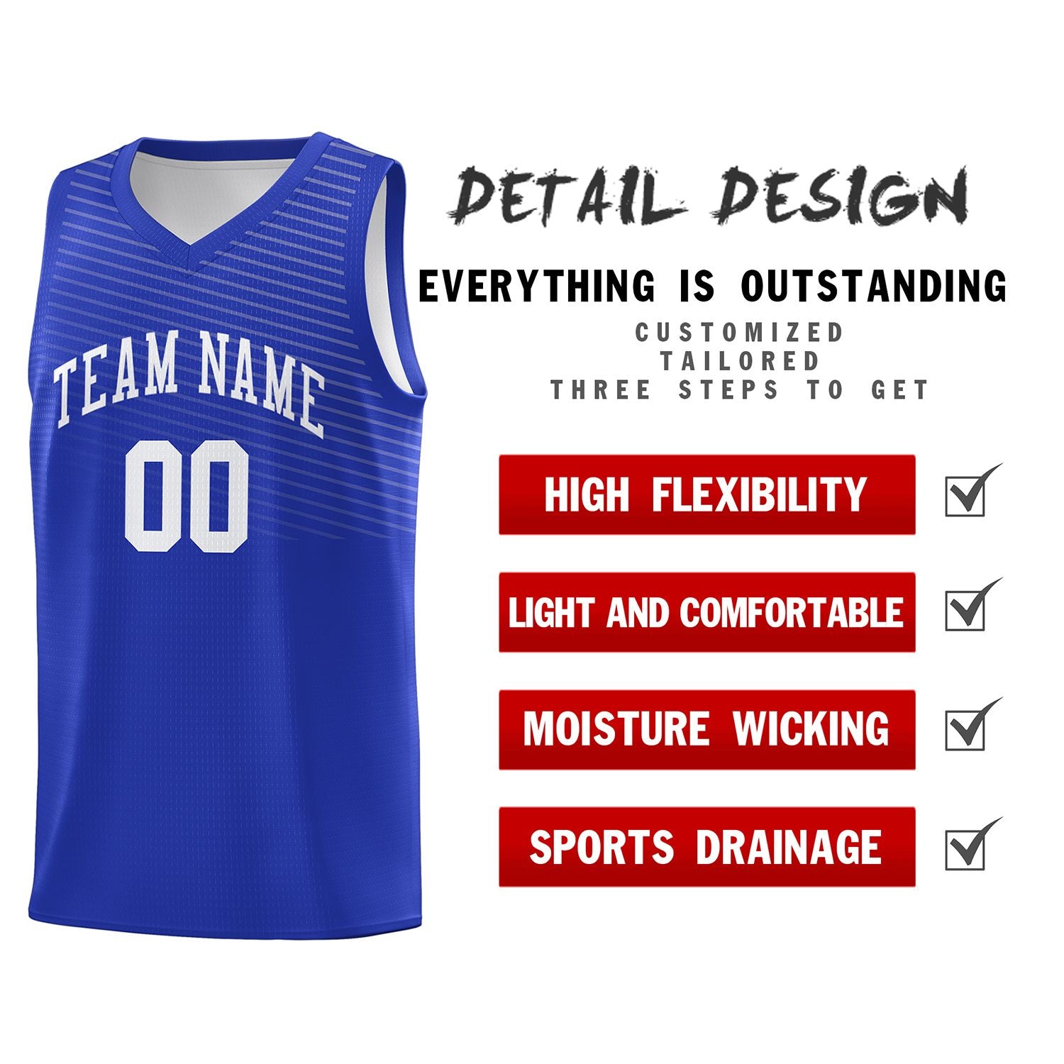 Custom Royal White Chest Slash Patttern Sports Uniform Basketball Jersey