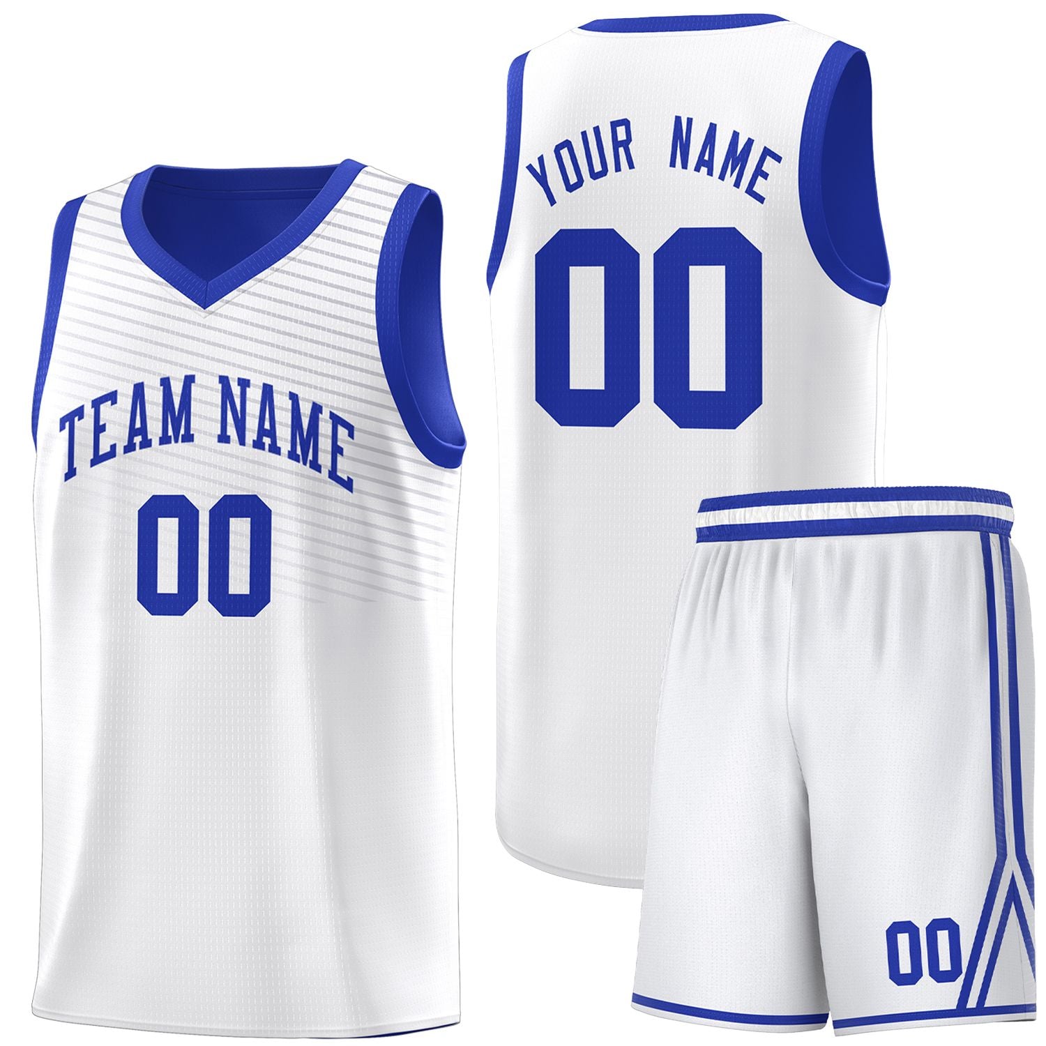 Custom White Royal Chest Slash Patttern Sports Uniform Basketball Jersey