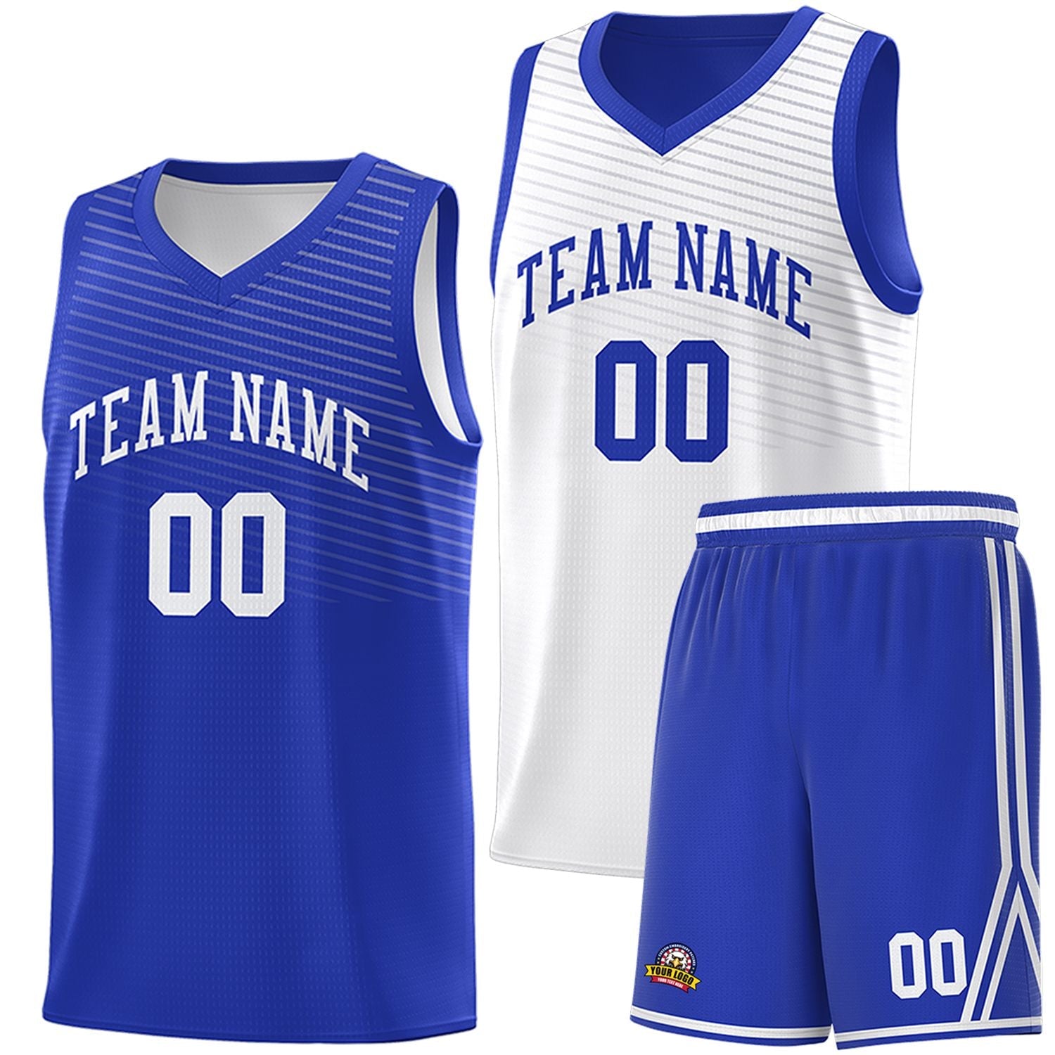 Custom Royal White Chest Slash Patttern Double Side Sports Uniform Basketball Jersey