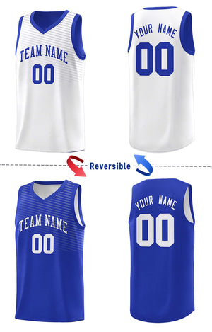 Custom Royal White Chest Slash Patttern Double Side Sports Uniform Basketball Jersey