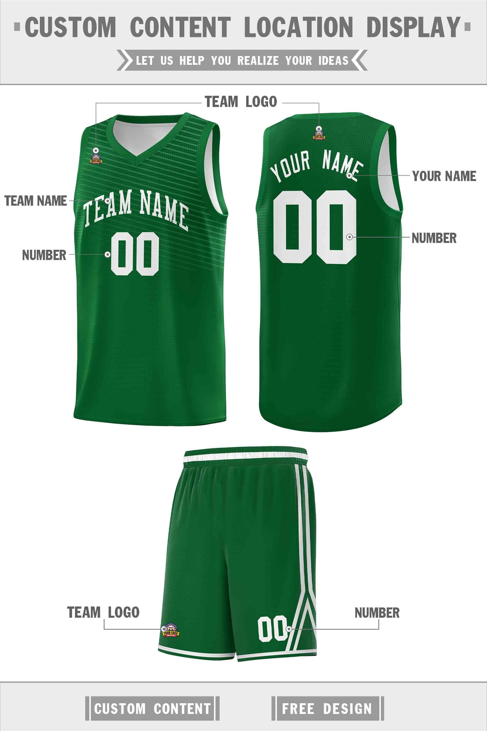 Custom Green White Chest Slash Patttern Sports Uniform Basketball Jersey