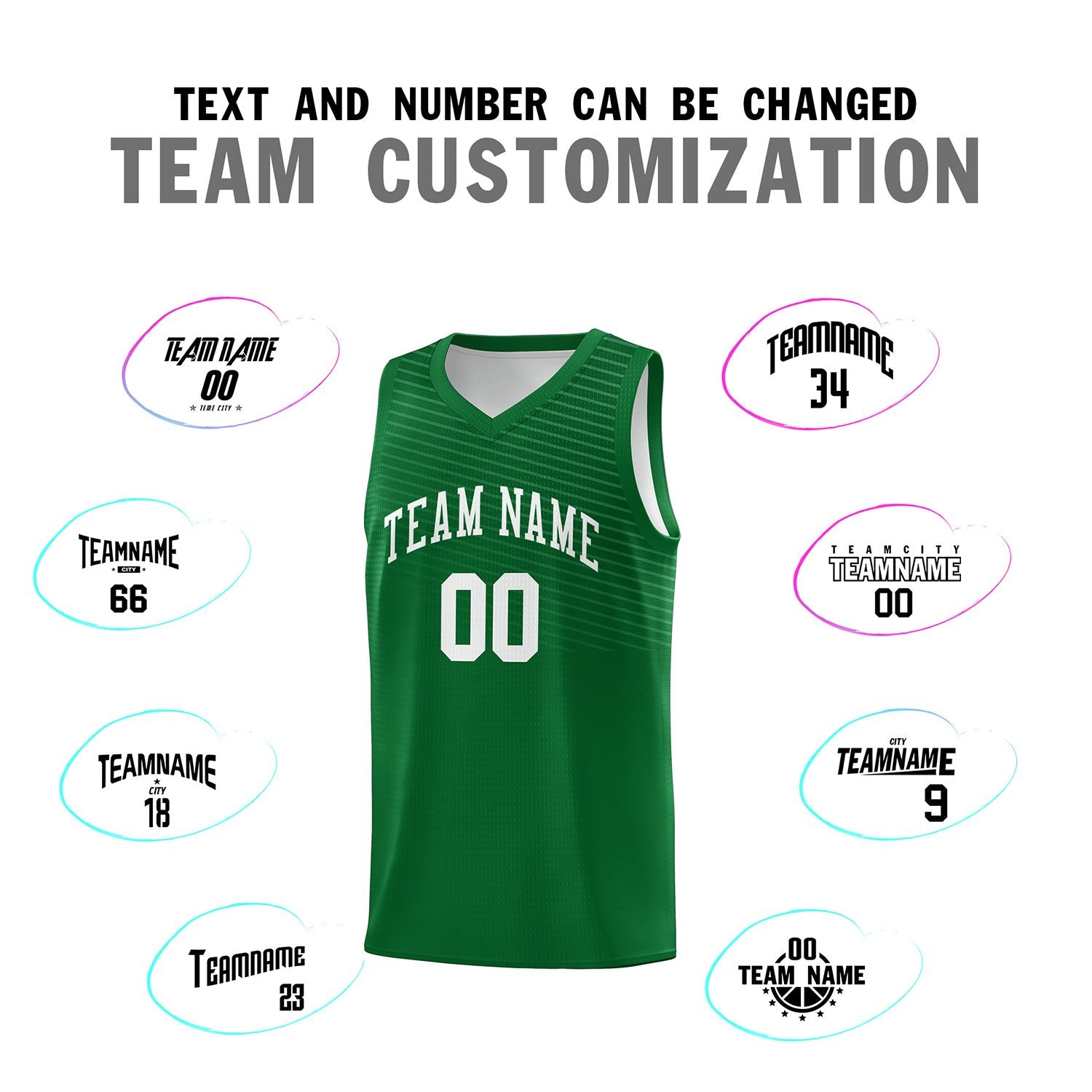 Custom Green White Chest Slash Patttern Sports Uniform Basketball Jersey