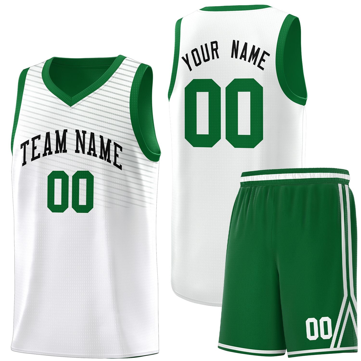 Custom White Green Chest Slash Patttern Sports Uniform Basketball Jersey