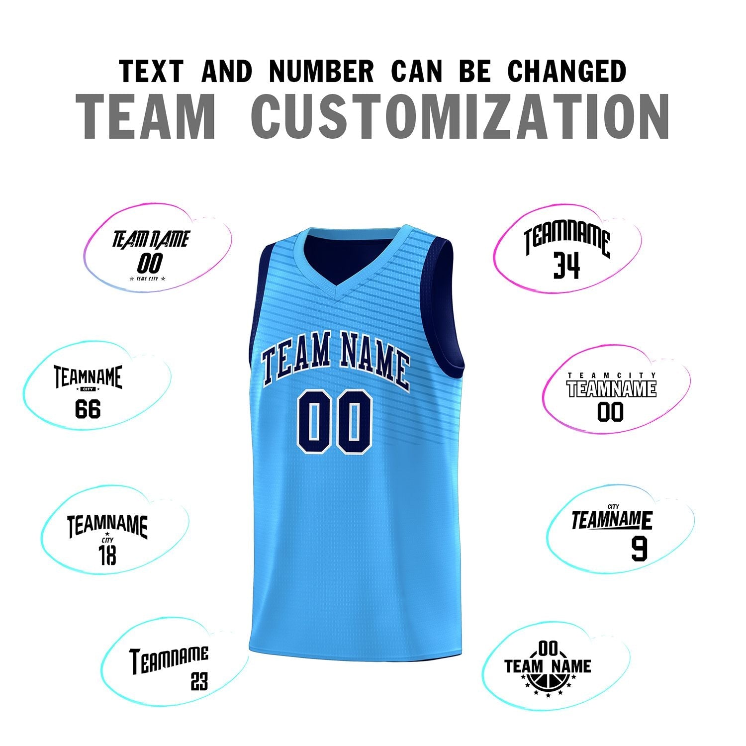 Custom Powder Blue Blue Chest Slash Patttern Sports Uniform Basketball Jersey