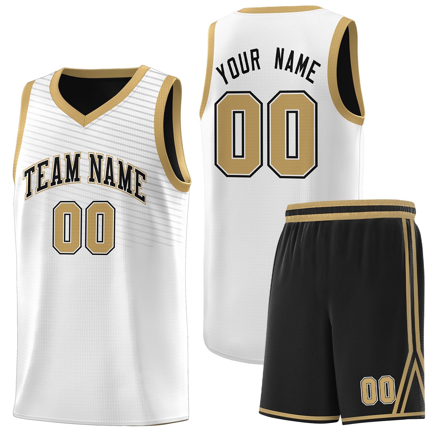 Custom White Old Gold Chest Slash Patttern Sports Uniform Basketball Jersey