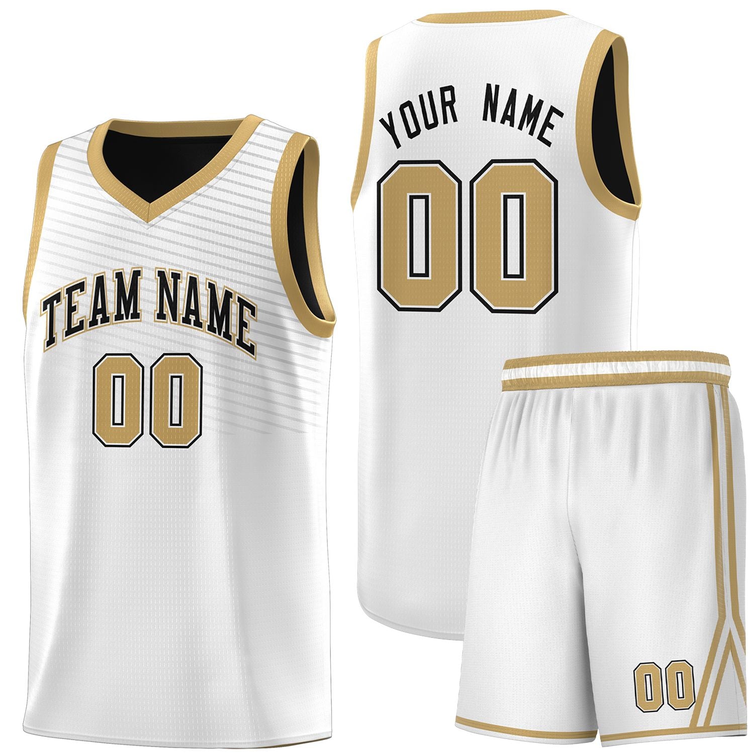 Custom White Old Gold Chest Slash Patttern Sports Uniform Basketball Jersey