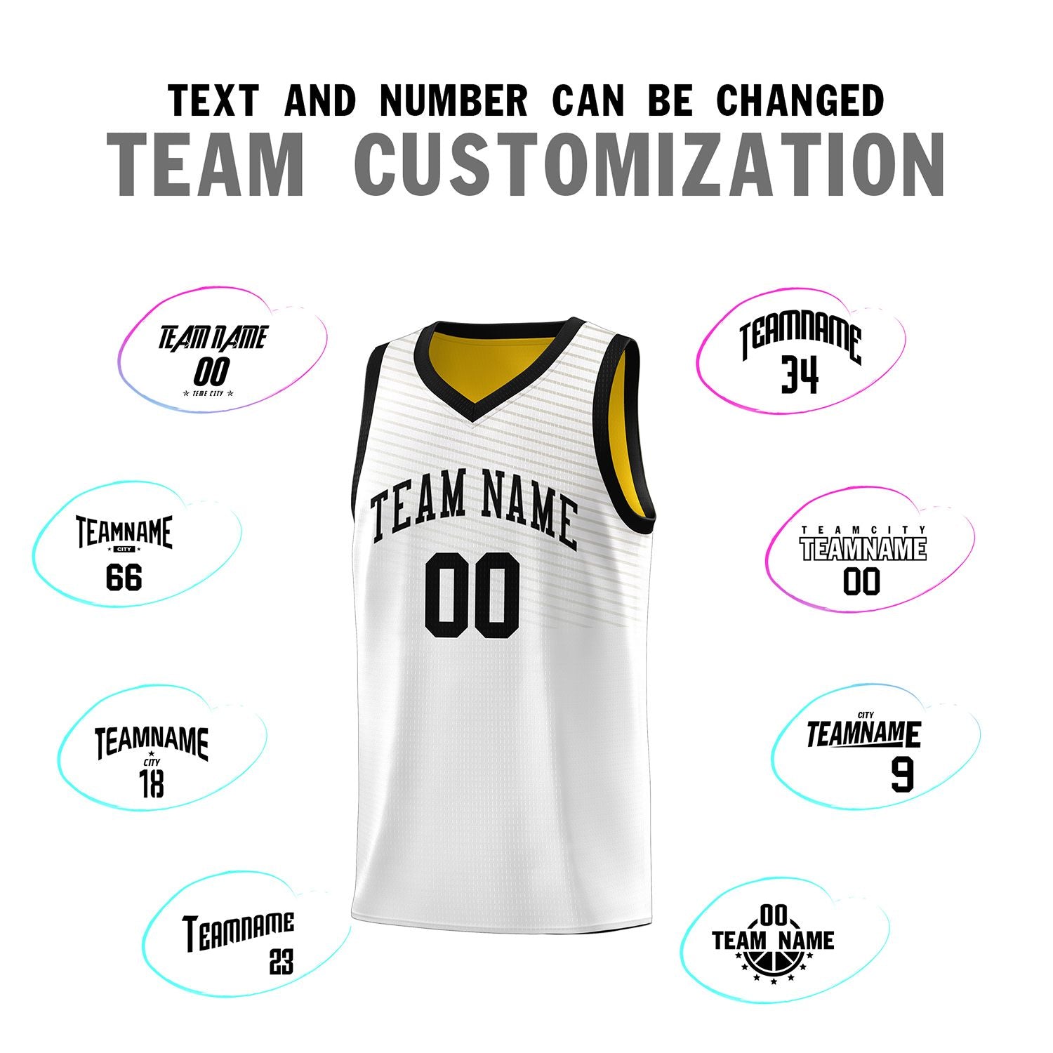 Custom White Black Chest Slash Patttern Sports Uniform Basketball Jersey