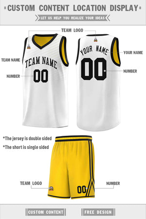 Custom Gold White Chest Slash Patttern Double Side Sports Uniform Basketball Jersey