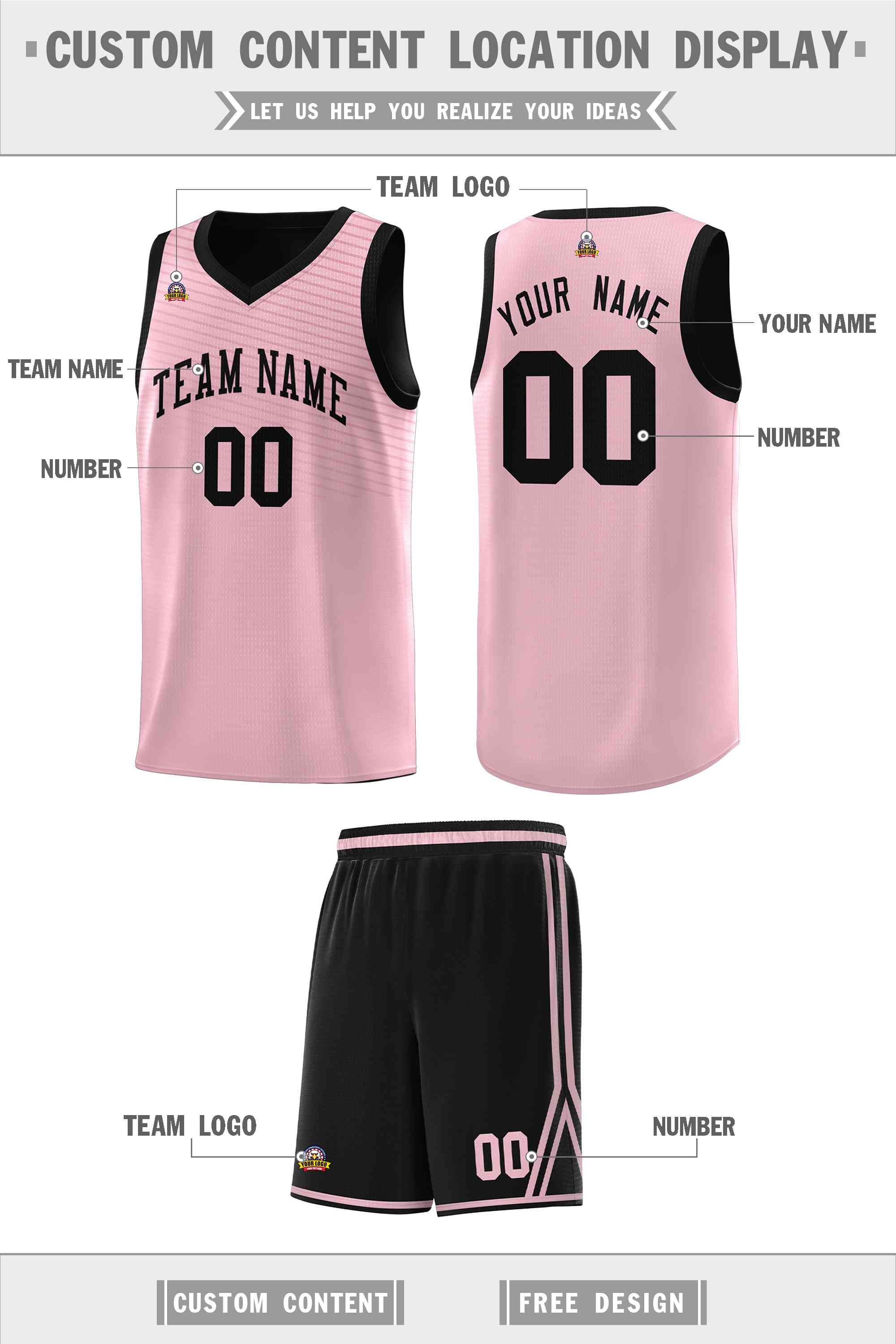 Custom Pink Black Chest Slash Patttern Sports Uniform Basketball Jersey