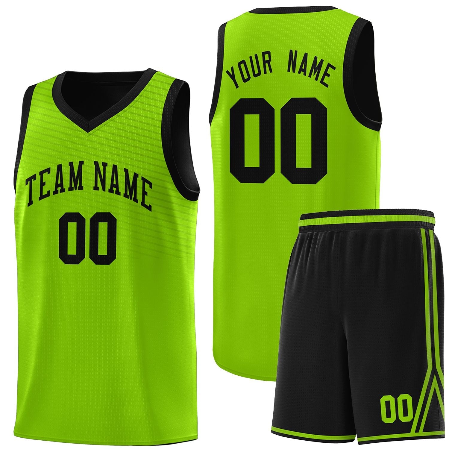 Custom Neon Green Black Chest Slash Patttern Sports Uniform Basketball Jersey