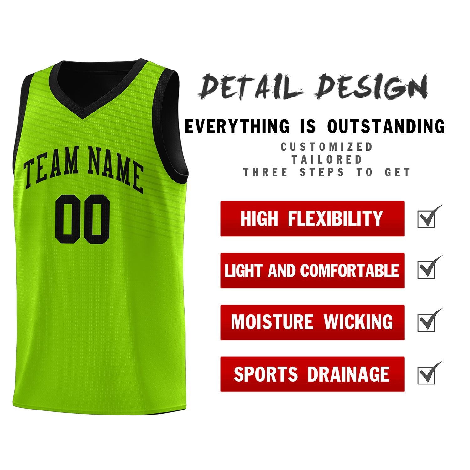 Custom Neon Green Black Chest Slash Patttern Sports Uniform Basketball Jersey