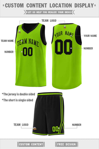 Custom Black Neon Green Chest Slash Patttern Double Side Sports Uniform Basketball Jersey