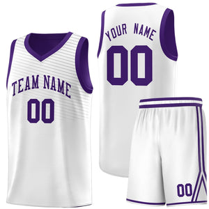 Custom White Purple Chest Slash Patttern Sports Uniform Basketball Jersey