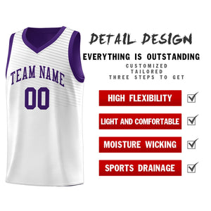 Custom White Purple Chest Slash Patttern Sports Uniform Basketball Jersey