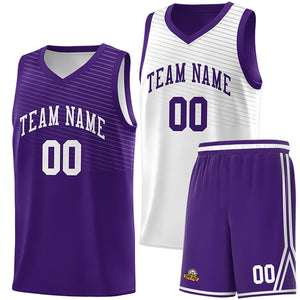 Custom Purple White Chest Slash Patttern Double Side Sports Uniform Basketball Jersey