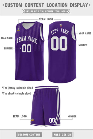 Custom Purple White Chest Slash Patttern Double Side Sports Uniform Basketball Jersey