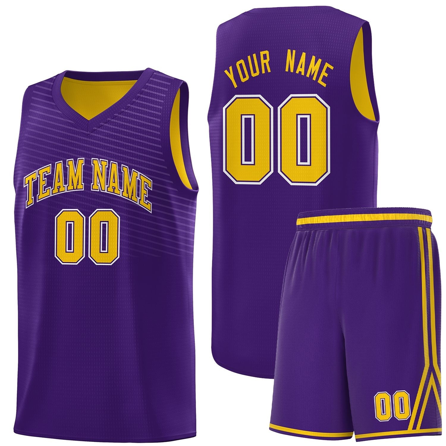 Custom Purple Gold Chest Slash Patttern Sports Uniform Basketball Jersey