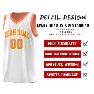 Custom White Light Orange Chest Slash Patttern Sports Uniform Basketball Jersey