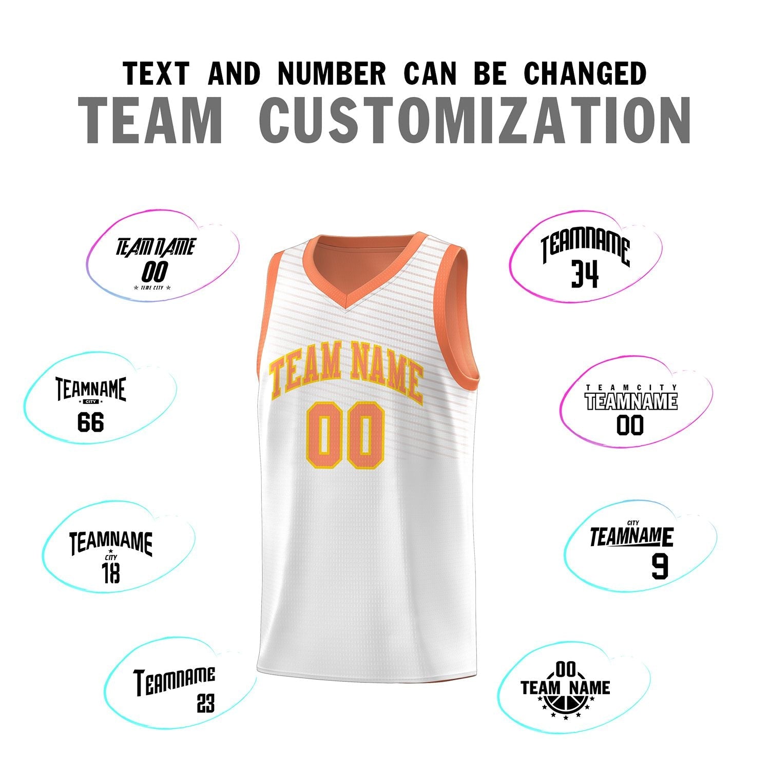 Custom White Light Orange Chest Slash Patttern Sports Uniform Basketball Jersey