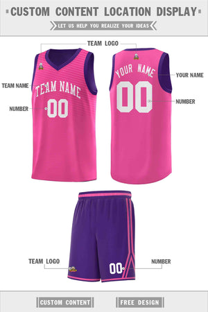 Custom Pink Purple Chest Slash Patttern Sports Uniform Basketball Jersey