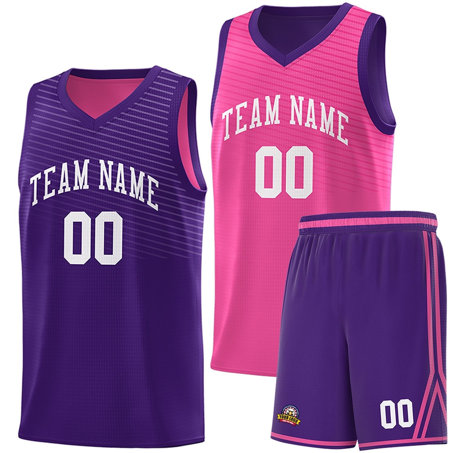 Custom Purple Pink Chest Slash Patttern Double Side Sports Uniform Basketball Jersey