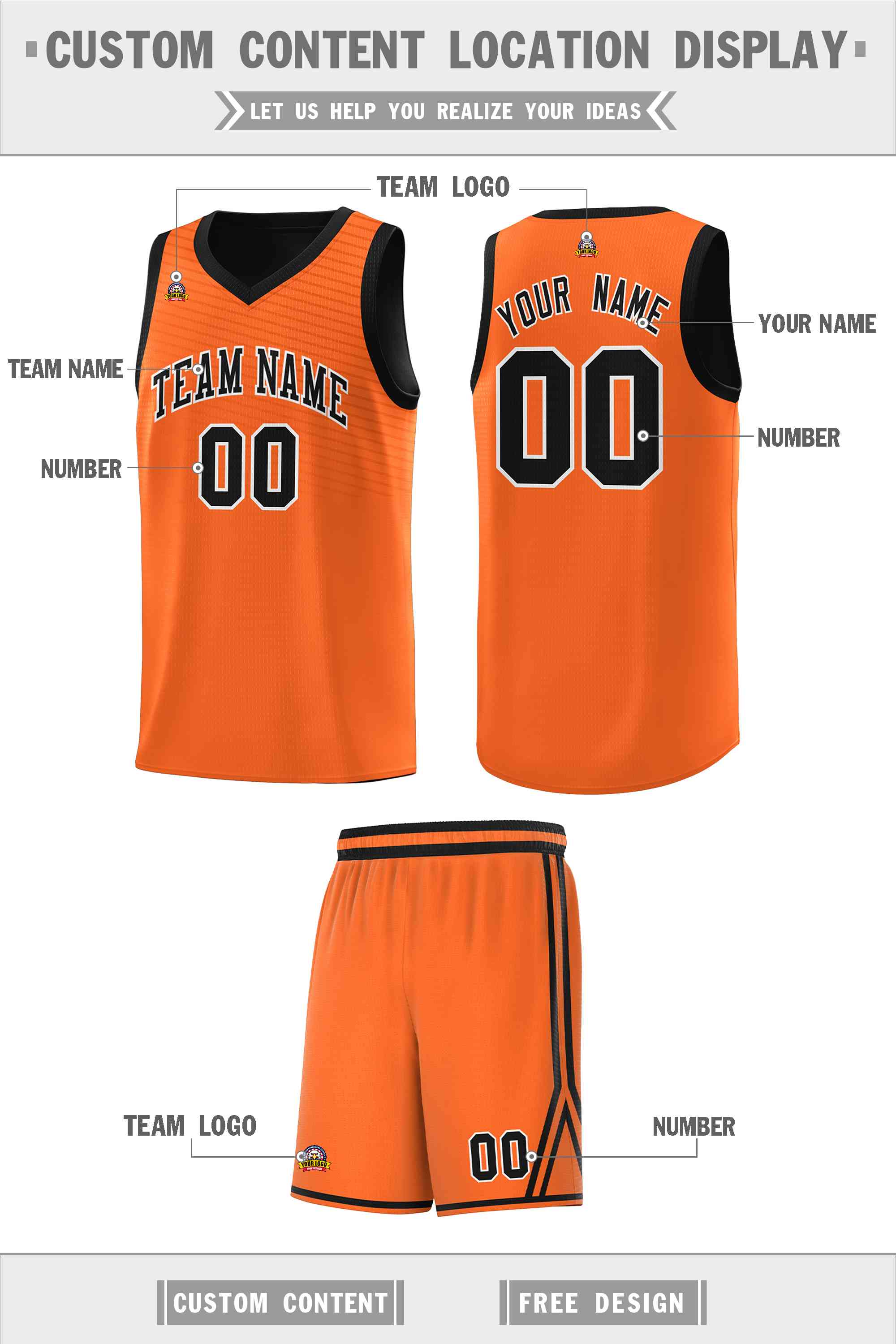 Custom Orange Black Chest Slash Patttern Sports Uniform Basketball Jersey