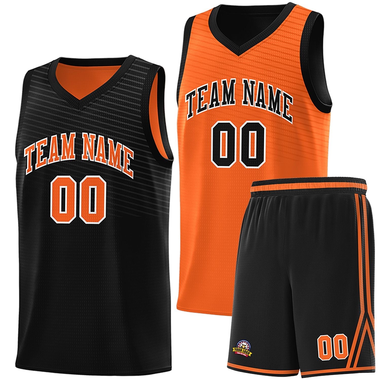 Custom Black Orange Chest Slash Patttern Double Side Sports Uniform Basketball Jersey