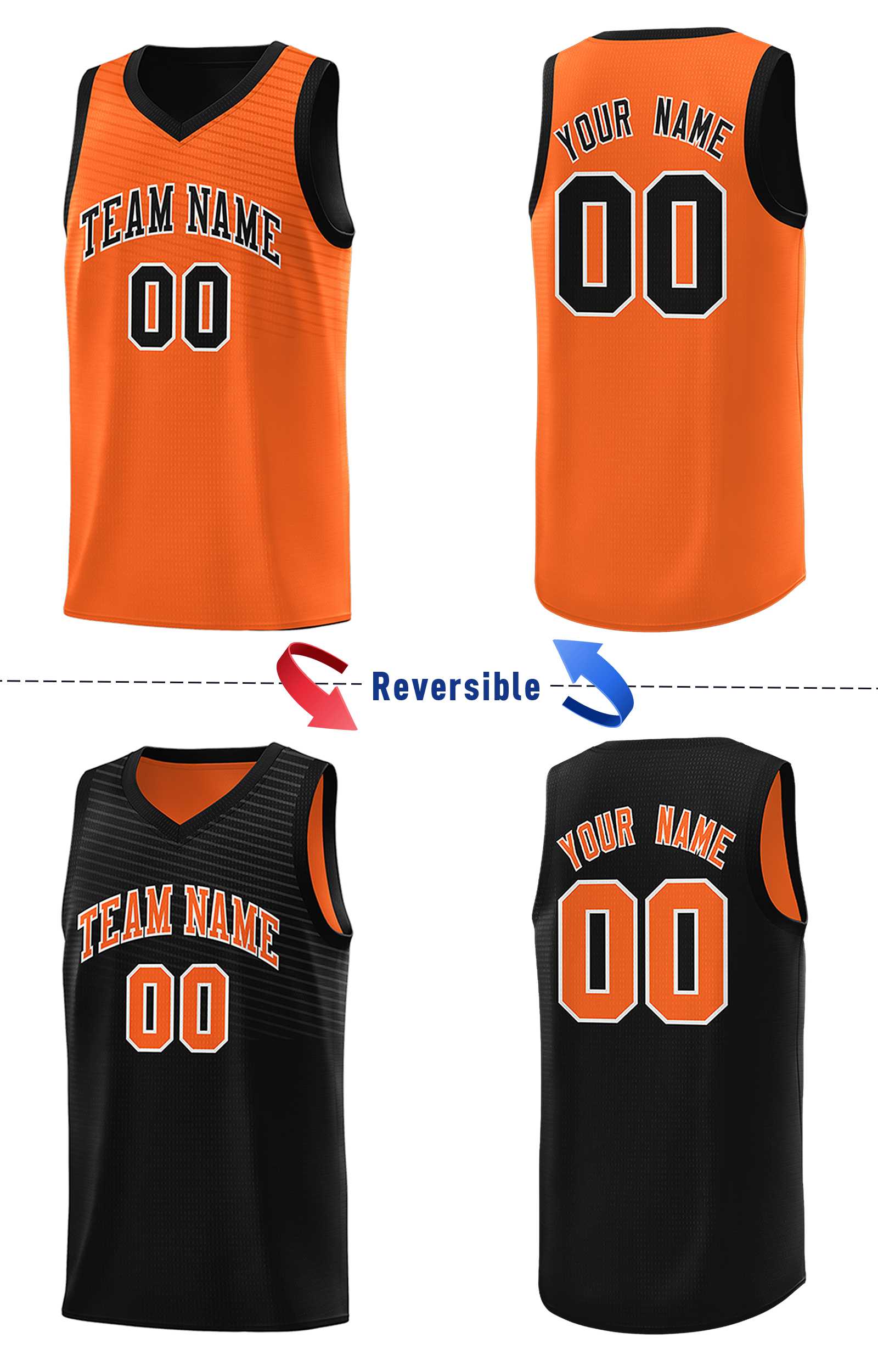 Custom Black Orange Chest Slash Patttern Double Side Sports Uniform Basketball Jersey