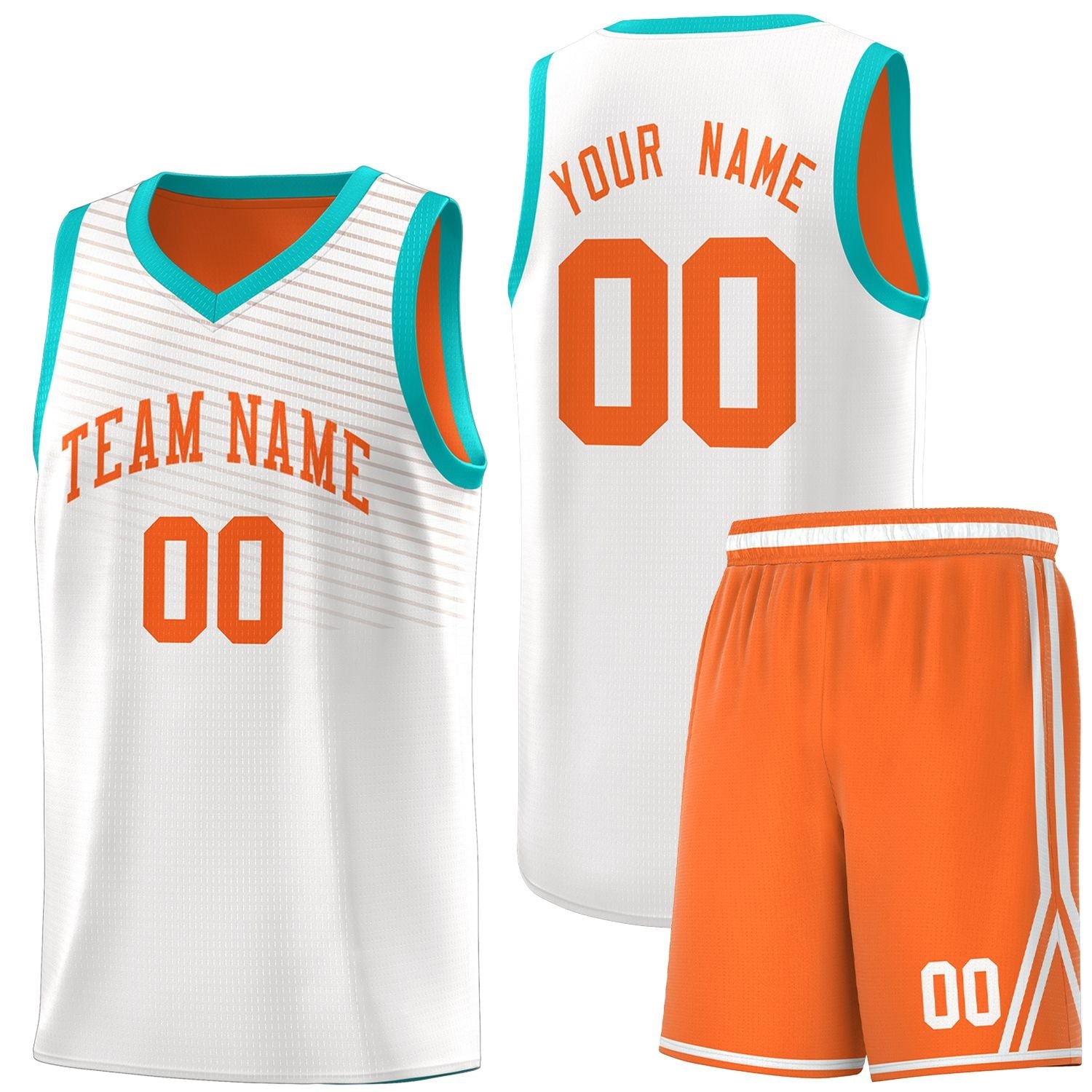 Custom White Orange Chest Slash Patttern Sports Uniform Basketball Jersey