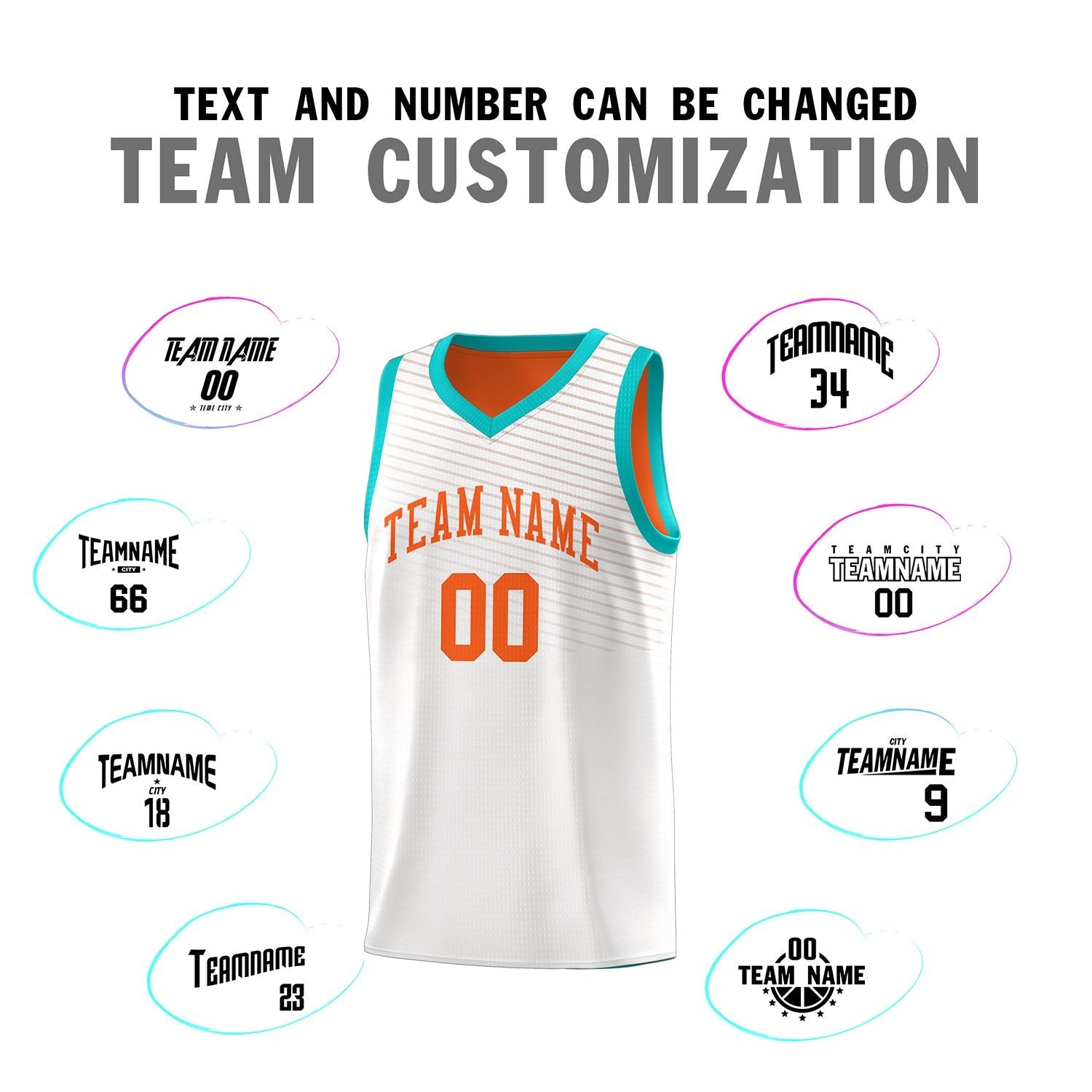 Custom White Orange Chest Slash Patttern Sports Uniform Basketball Jersey