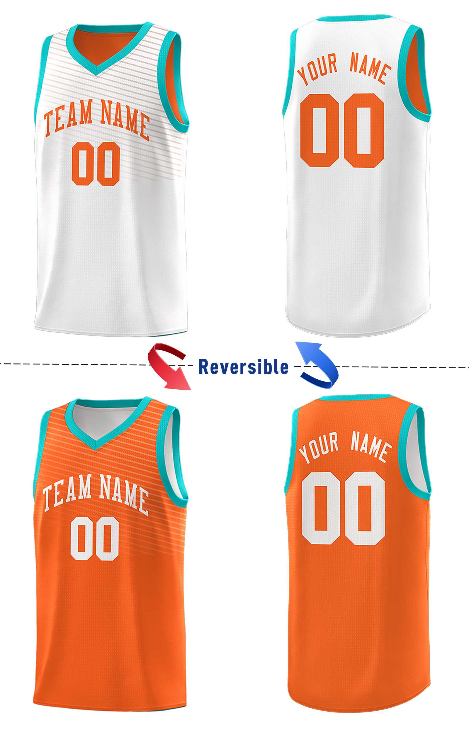 Custom Orange White Chest Slash Patttern Double Side Sports Uniform Basketball Jersey