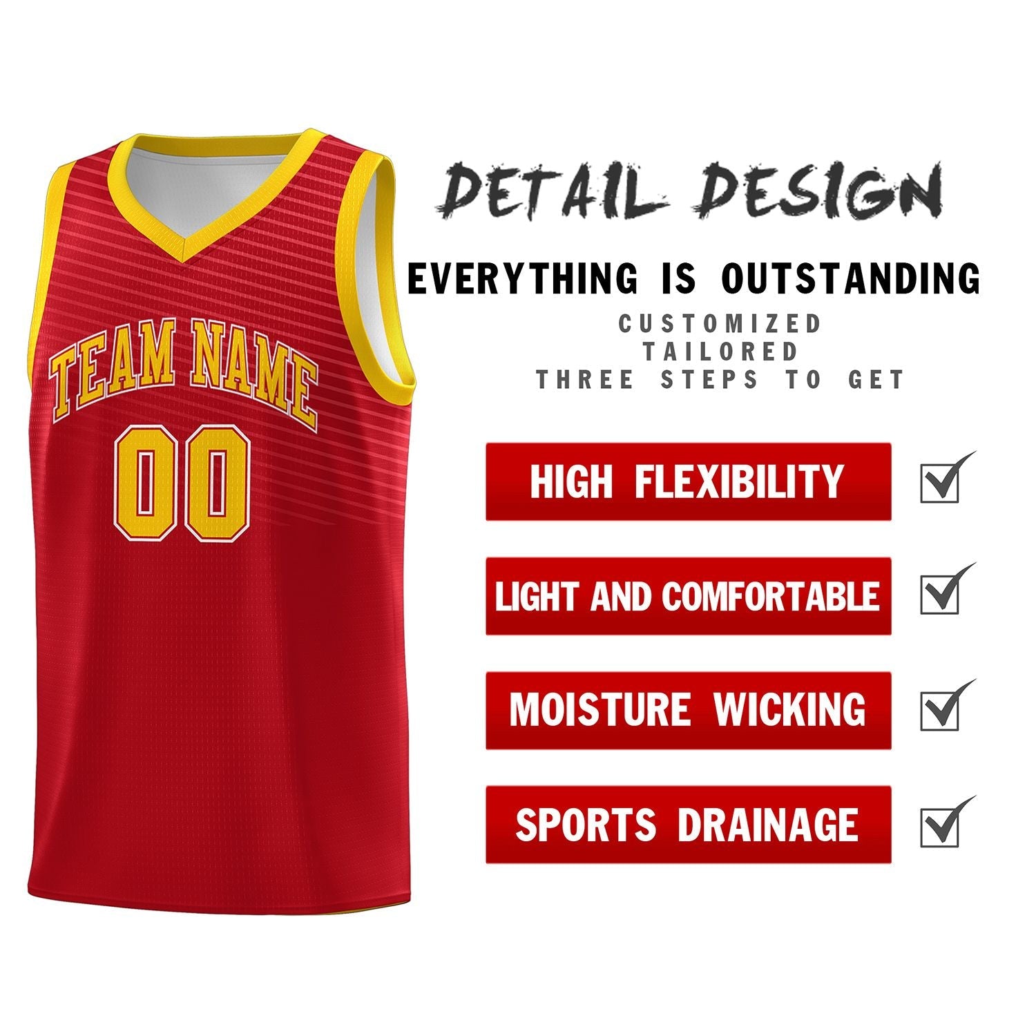 Custom Red Gold Chest Slash Patttern Sports Uniform Basketball Jersey