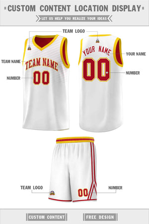 Custom White Red Chest Slash Patttern Sports Uniform Basketball Jersey