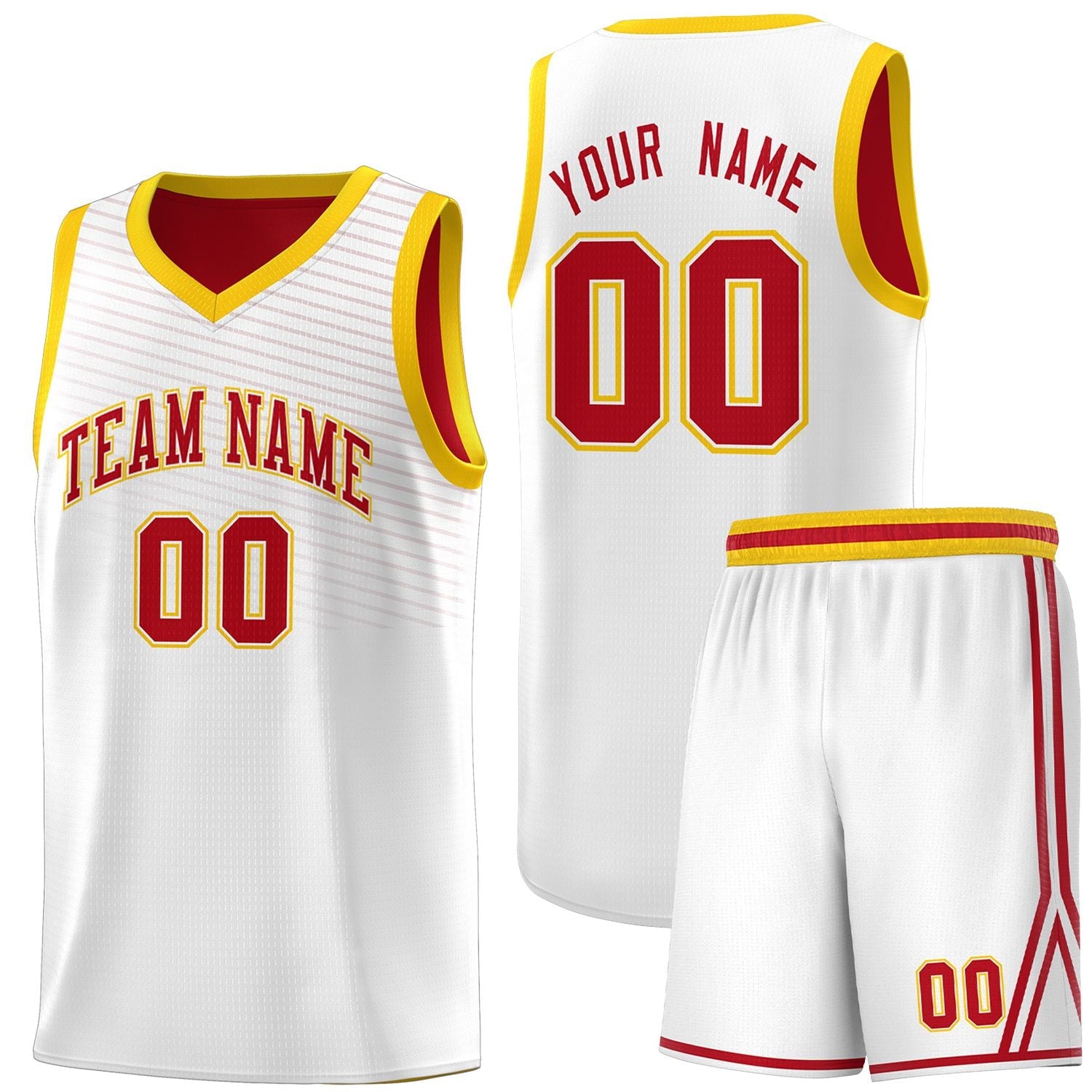 Custom White Red Chest Slash Patttern Sports Uniform Basketball Jersey