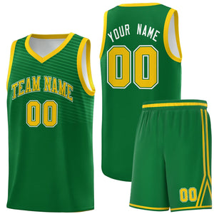 Custom Kelly Green Gold Chest Slash Patttern Sports Uniform Basketball Jersey