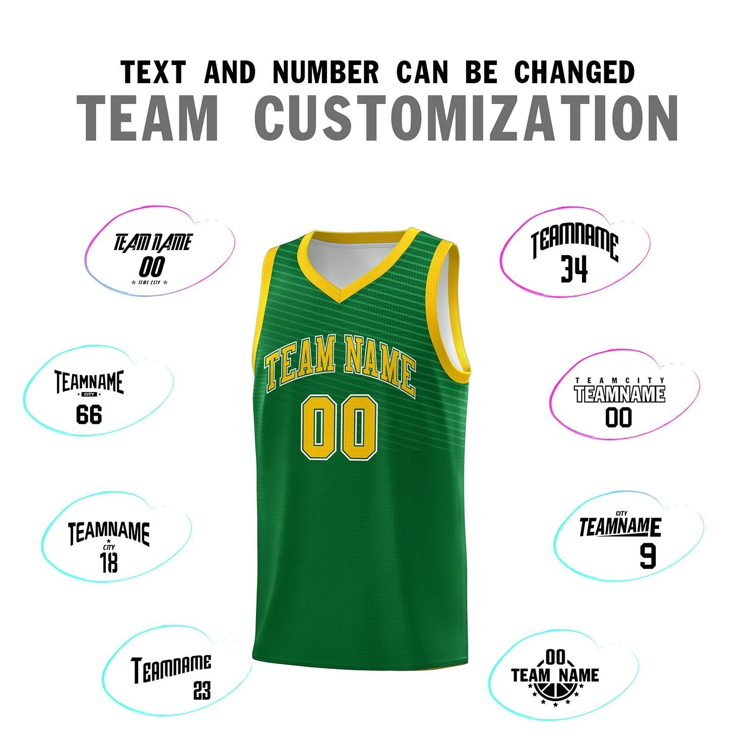 Custom Kelly Green Gold Chest Slash Patttern Sports Uniform Basketball Jersey