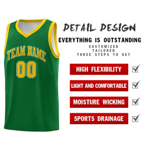 Custom Kelly Green Gold Chest Slash Patttern Sports Uniform Basketball Jersey