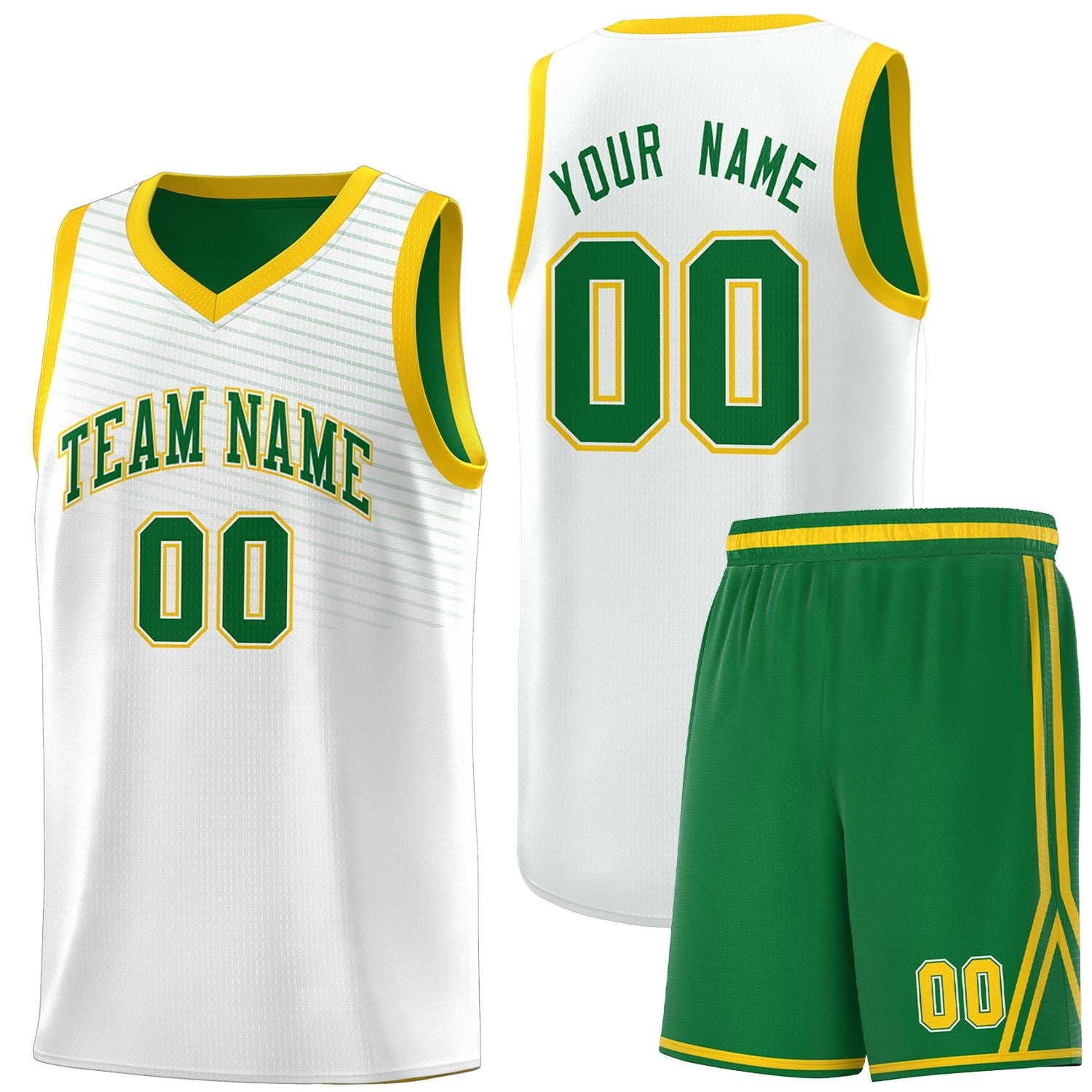 Custom White Kelly Green Chest Slash Patttern Sports Uniform Basketball Jersey