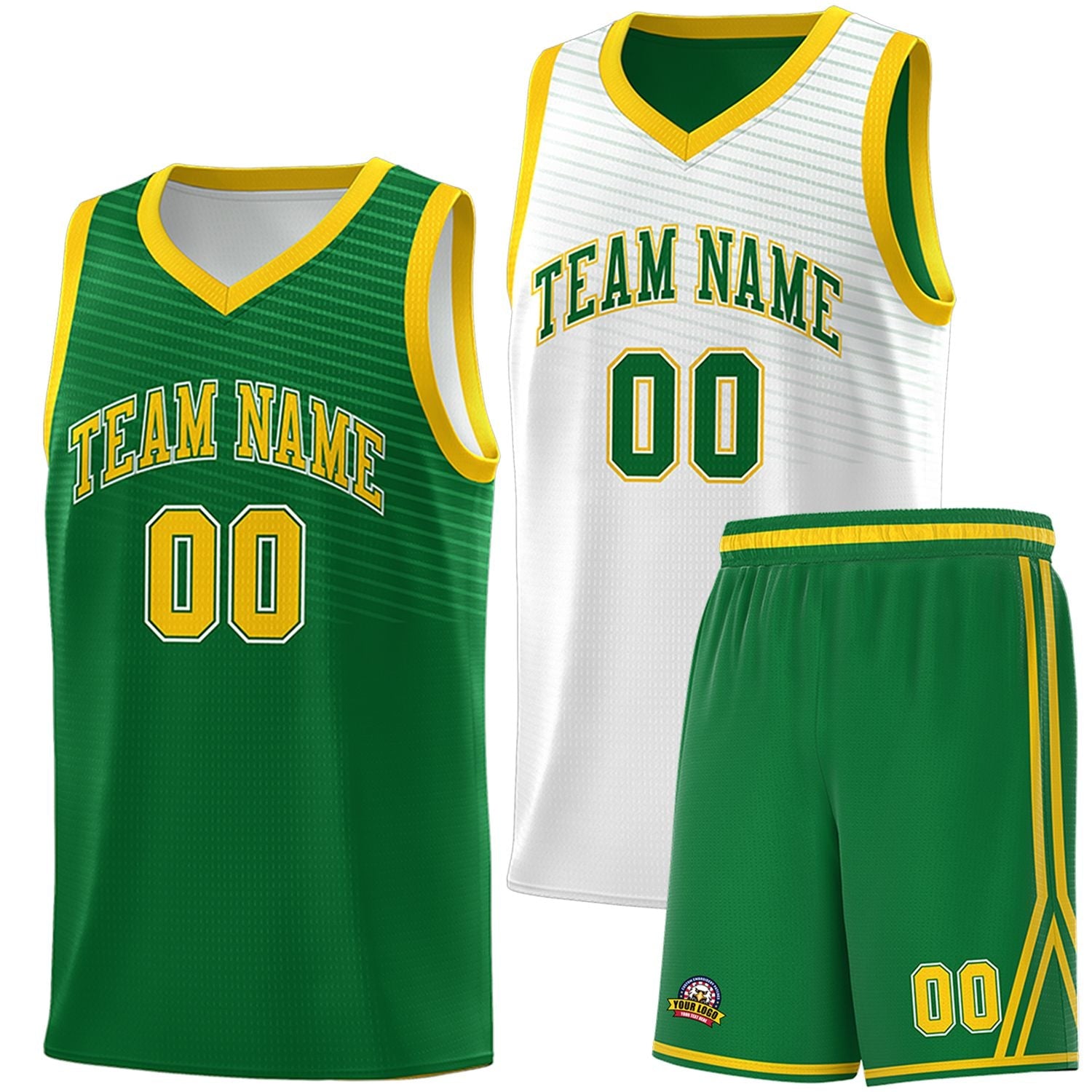 Custom Kelly Green White Chest Slash Patttern Double Side Sports Uniform Basketball Jersey