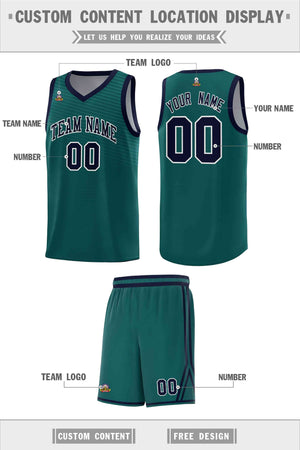 Custom Midnight Green Navy Chest Slash Patttern Sports Uniform Basketball Jersey