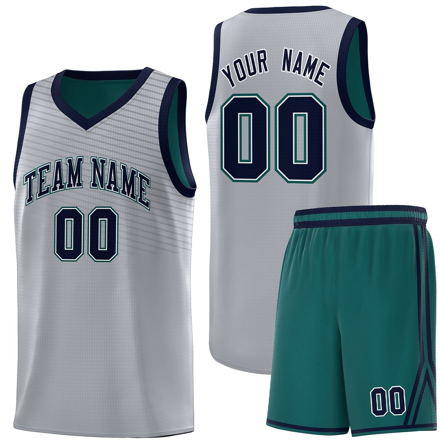 Custom Gray Midnight Green Chest Slash Patttern Sports Uniform Basketball Jersey