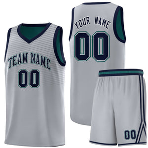 Custom Gray Midnight Green Chest Slash Patttern Sports Uniform Basketball Jersey