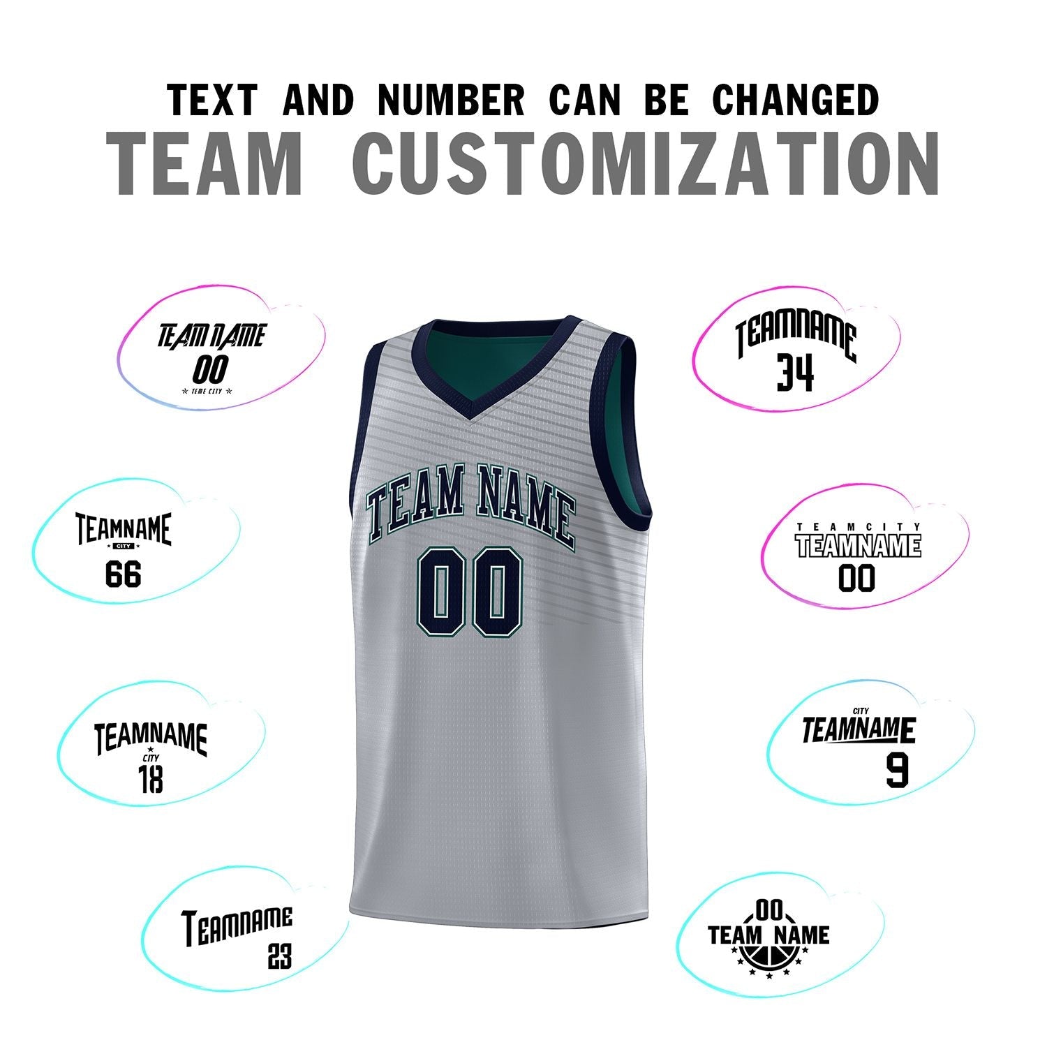 Custom Gray Midnight Green Chest Slash Patttern Sports Uniform Basketball Jersey