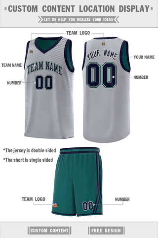 Custom Midnight Green Gray Chest Slash Patttern Double Side Sports Uniform Basketball Jersey