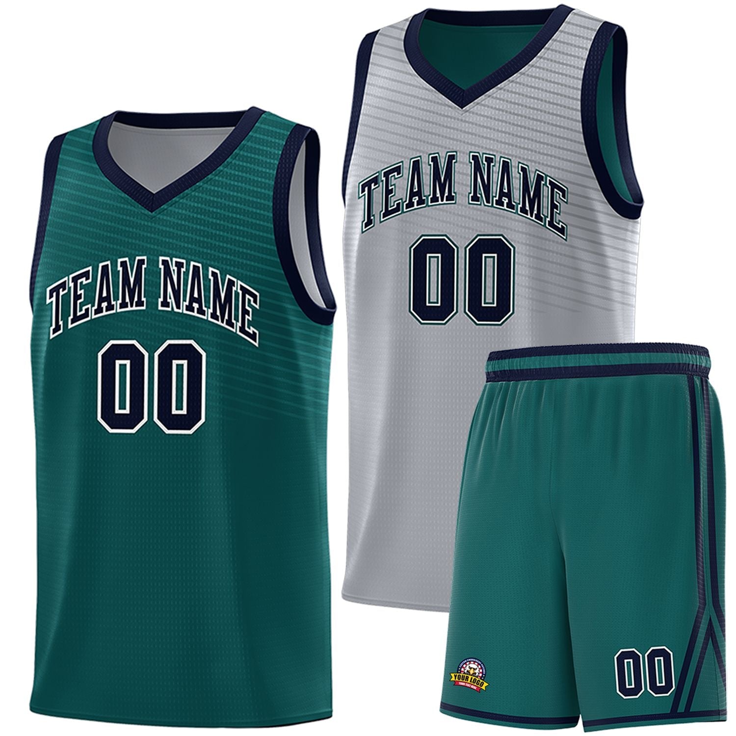 Custom Midnight Green Gray Chest Slash Patttern Double Side Sports Uniform Basketball Jersey